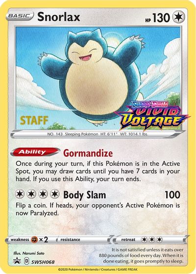 Snorlax (SWSH068) (Staff Prerelease Promo) [Sword & Shield: Black Star Promos] | Nerdhalla Games