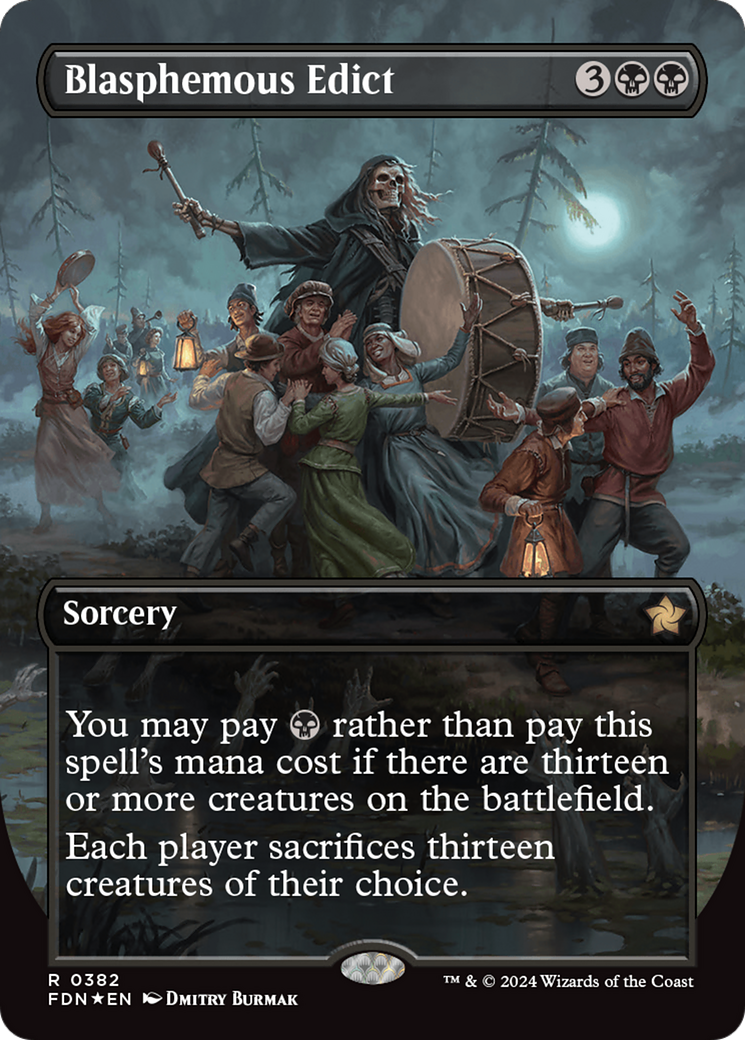 Blasphemous Edict (Borderless) (Mana Foil) [Foundations] | Nerdhalla Games