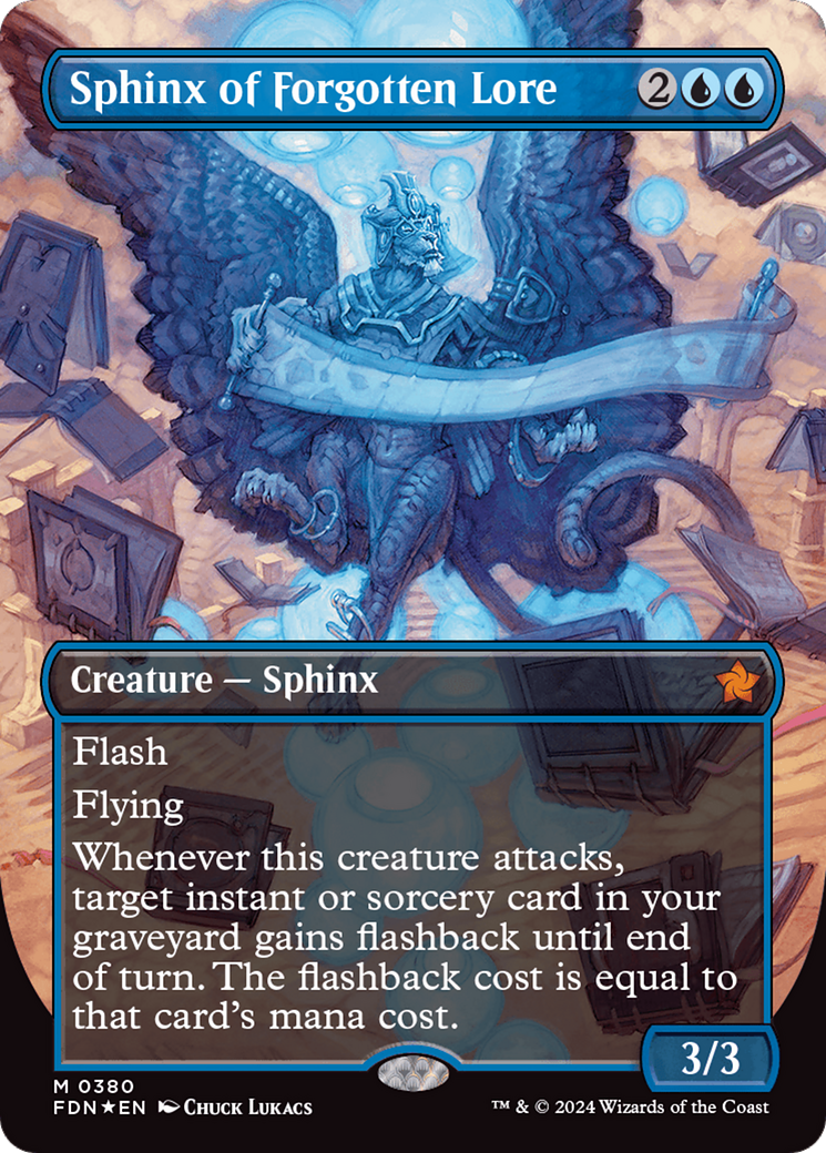 Sphinx of Forgotten Lore (Borderless) (Mana Foil) [Foundations] | Nerdhalla Games