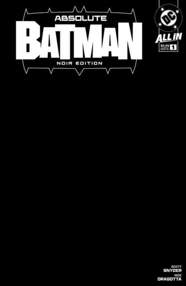 Absolute Batman Noir Edition #1 (One Shot) Cover B Black Blank Card Stock Variant | Nerdhalla Games