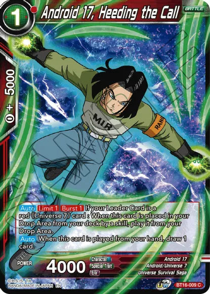 Android 17, Heeding the Call (BT16-009) [Realm of the Gods] | Nerdhalla Games