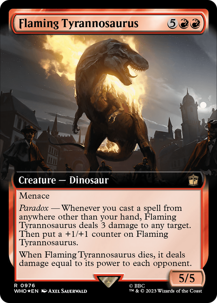 Flaming Tyrannosaurus (Extended Art) (Surge Foil) [Doctor Who] | Nerdhalla Games