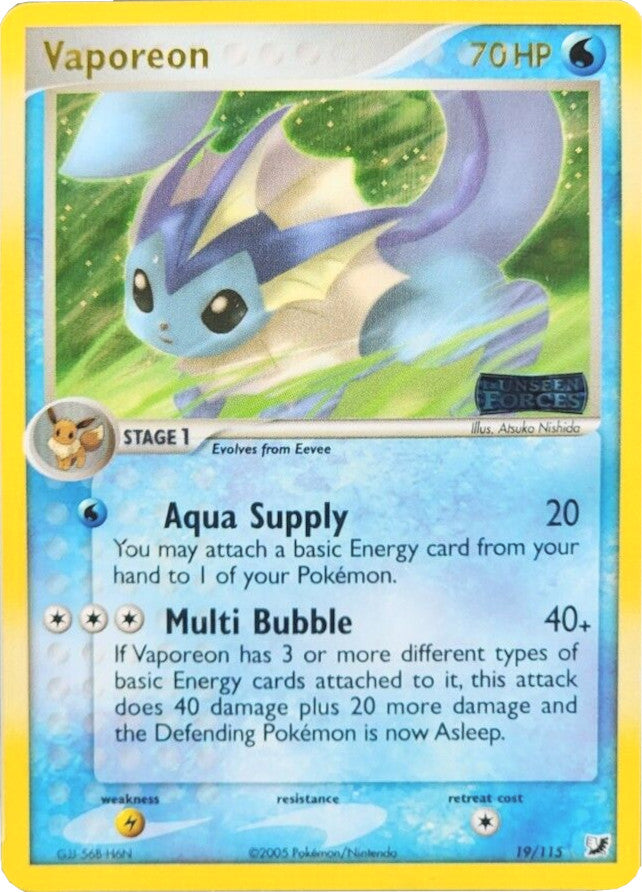 Vaporeon (19/115) (Stamped) [EX: Unseen Forces] | Nerdhalla Games