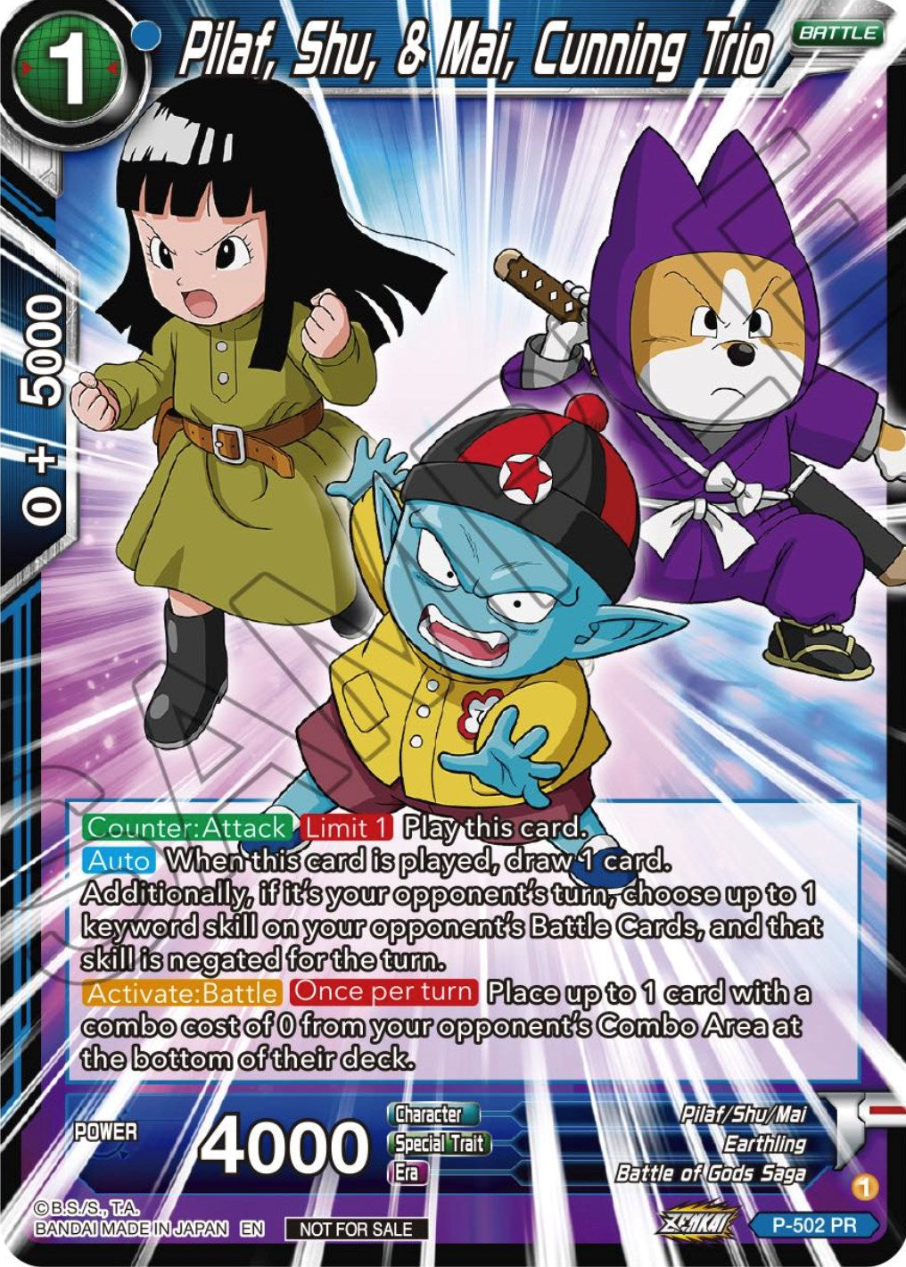 Pilaf, Shu, & Mai, Cunning Trio (Zenkai Series Tournament Pack Vol.4) (P-502) [Tournament Promotion Cards] | Nerdhalla Games