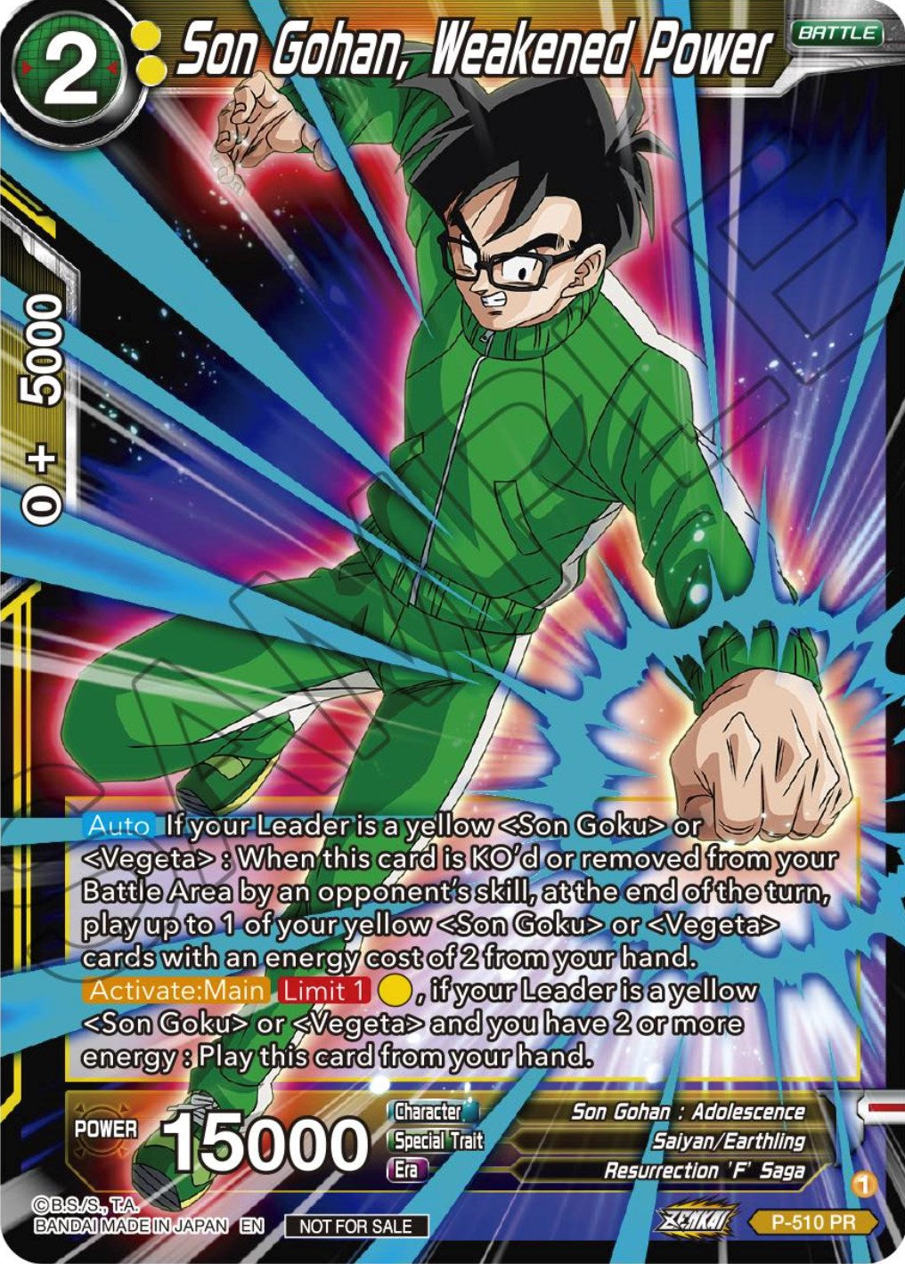 Son Gohan, Weakened Power (Zenkai Series Tournament Pack Vol.4) (P-510) [Tournament Promotion Cards] | Nerdhalla Games