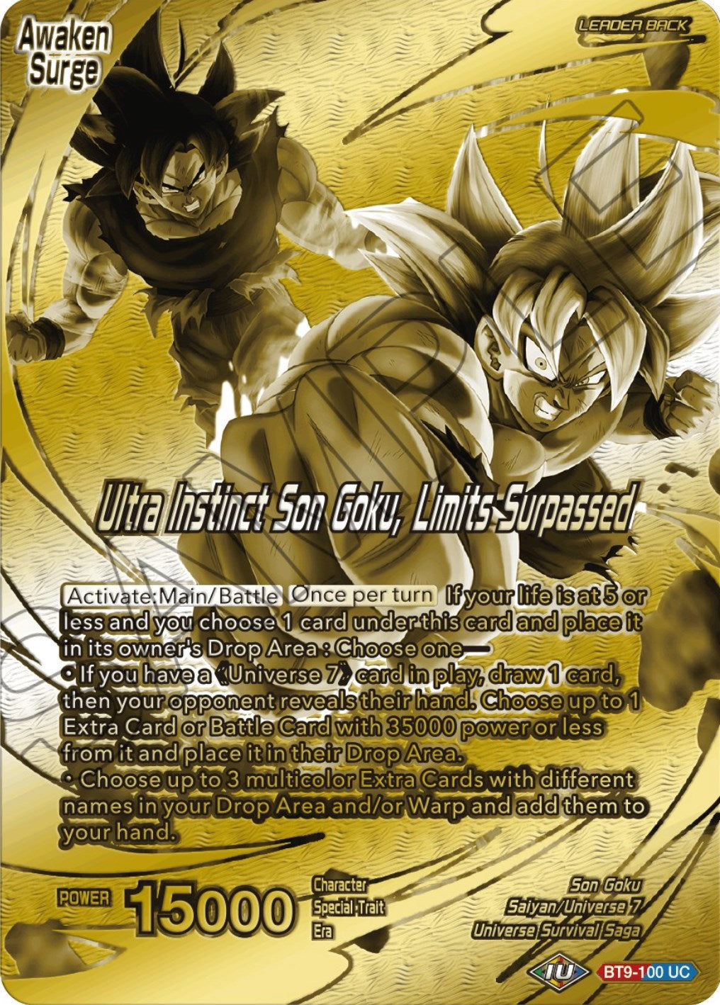 Son Goku // Ultra Instinct Son Goku, Limits Surpassed (Championship 2023 Golden Card Vol.2, Version 1) (BT9-100) [Tournament Promotion Cards] | Nerdhalla Games