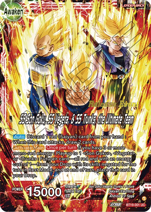 Son Goku & Vegeta & Trunks // SS Son Goku, SS Vegeta, & SS Trunks, the Ultimate Team (Fighter's Ambition Holiday Pack) (BT19-001) [Tournament Promotion Cards] | Nerdhalla Games