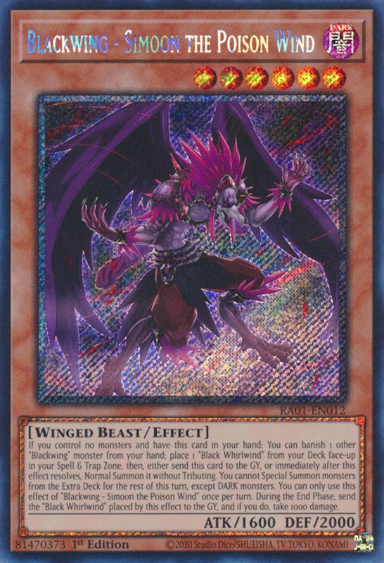 Blackwing - Simoon the Poison Wind [RA01-EN012] Platinum Secret Rare | Nerdhalla Games