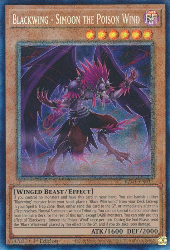 Blackwing - Simoon the Poison Wind [RA01-EN012] Prismatic Collector's Rare | Nerdhalla Games