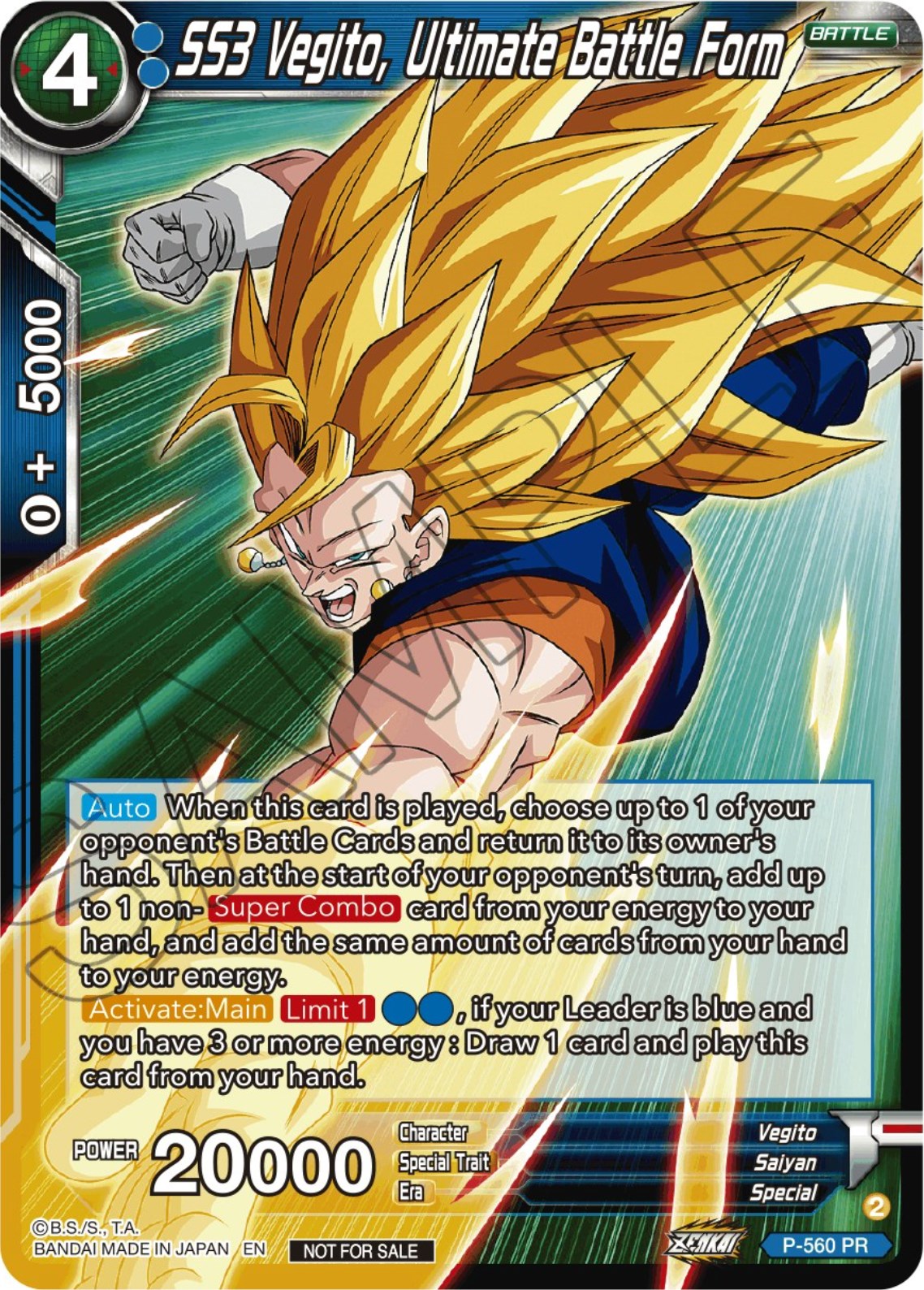 SS3 Vegito, Ultimate Battle Form (Zenkai Series Tournament Pack Vol.6) (P-560) [Tournament Promotion Cards] | Nerdhalla Games