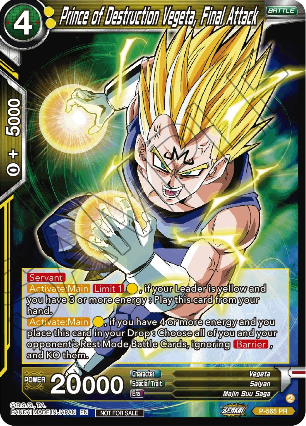 Prince of Destrcution Vegeta, Final Attack (Zenkai Series Tournament Pack Vol.6) (P-565) [Tournament Promotion Cards] | Nerdhalla Games