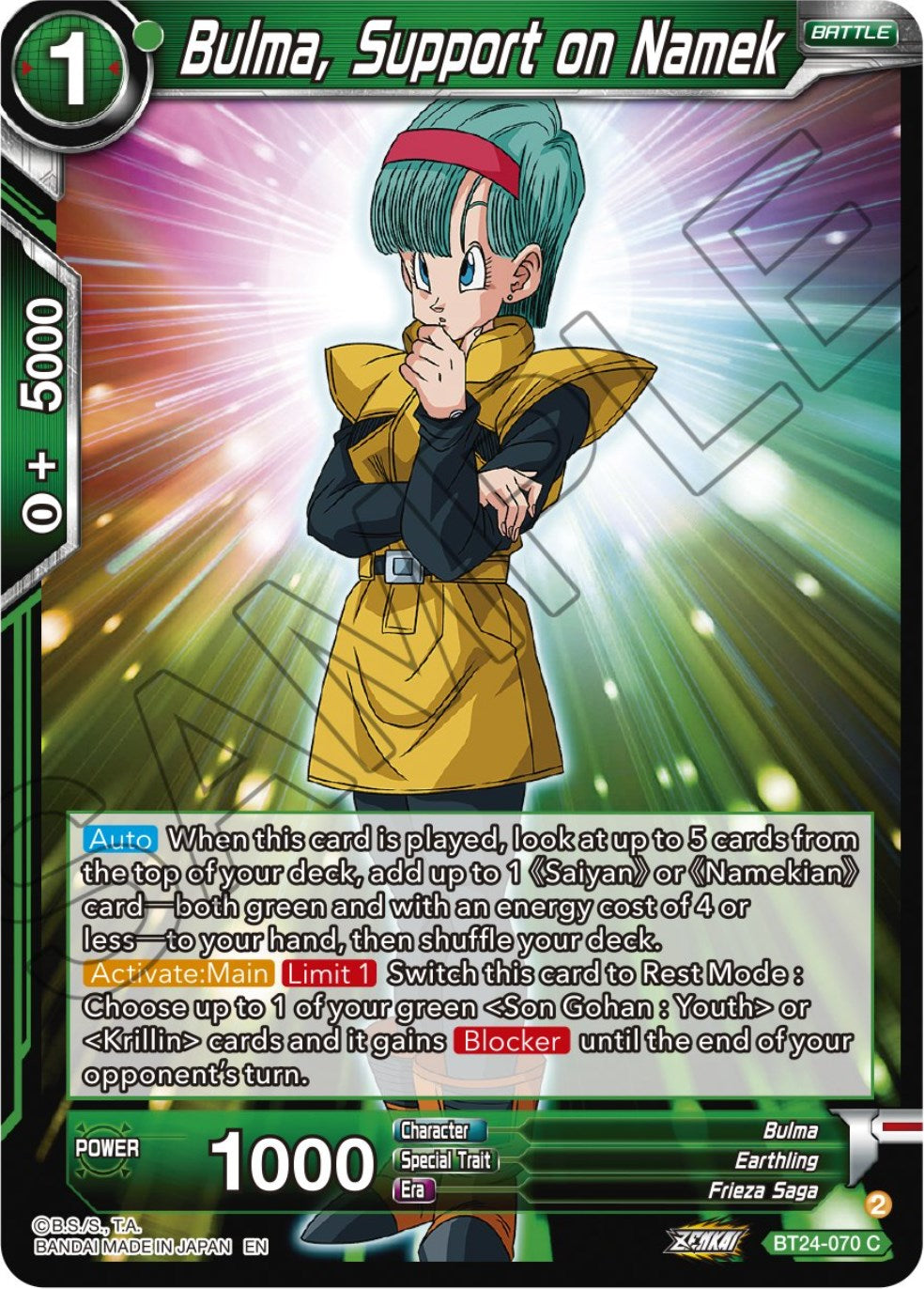 Bulma, Support on Namek (BT24-070) [Beyond Generations] | Nerdhalla Games