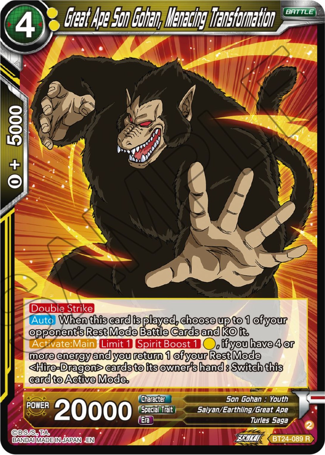 Great Ape Son Gohan, Menacing Transformation (BT24-089) [Beyond Generations] | Nerdhalla Games