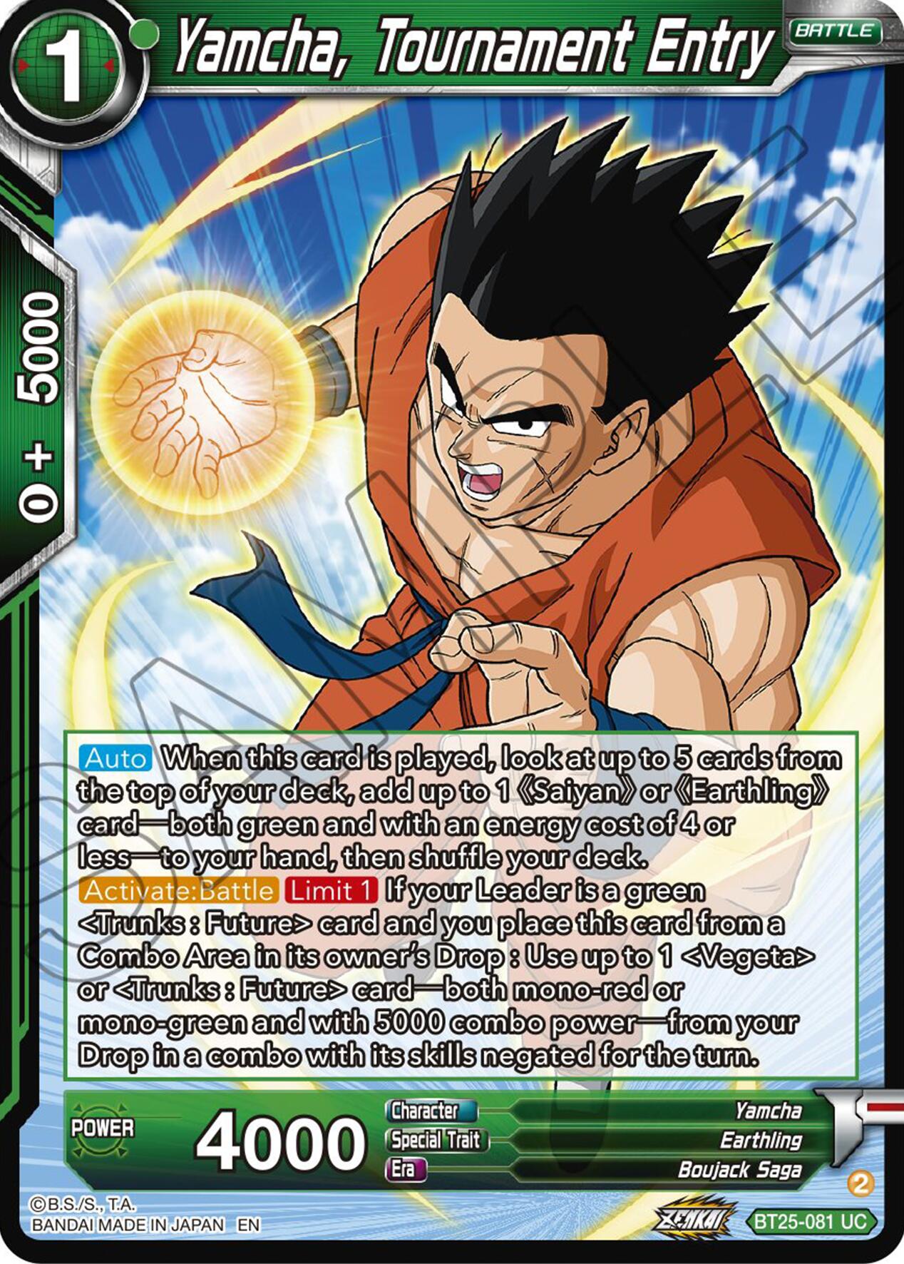 Yamcha, Tournament Entry (BT25-081) [Legend of the Dragon Balls] | Nerdhalla Games