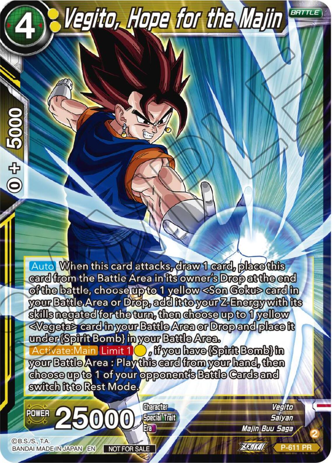 Vegito, Hope for the Majin (Tournament Pack Vol. 8) (P-611) [Promotion Cards] | Nerdhalla Games