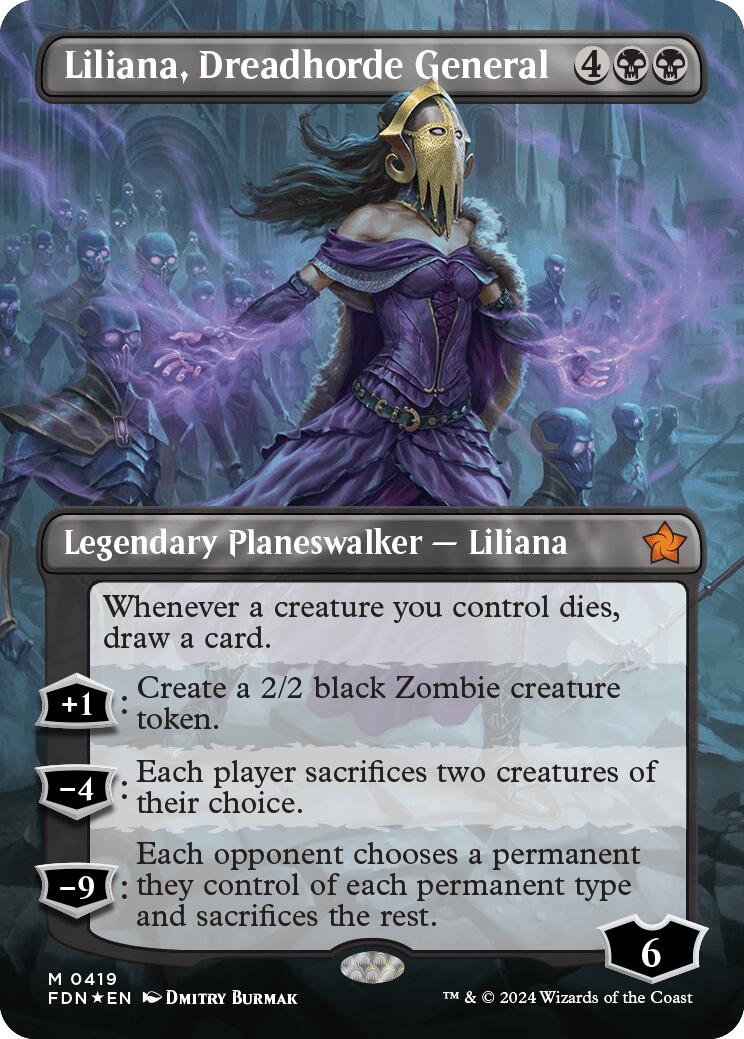 Liliana, Dreadhorde General (Borderless) (Mana Foil) [Foundations] | Nerdhalla Games