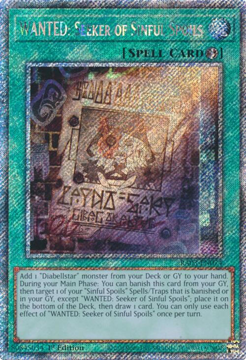 WANTED: Seeker of Sinful Spoils (Platinum Secret Rare) [RA03-EN074] Platinum Secret Rare | Nerdhalla Games