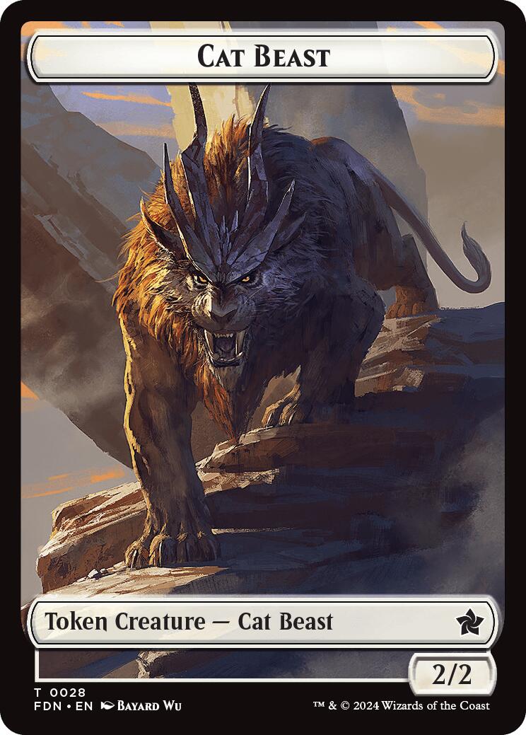 Cat Beast // Dragon (0017) Double-Sided Token [Foundations Tokens] | Nerdhalla Games