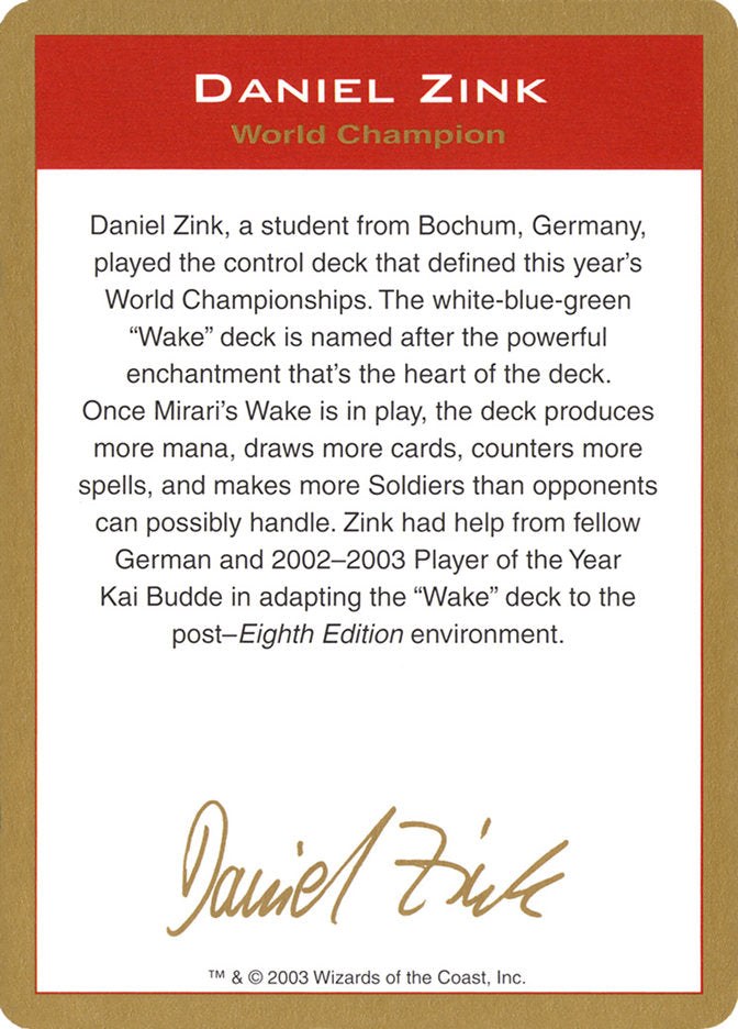 Daniel Zink Bio [World Championship Decks 2003] | Nerdhalla Games