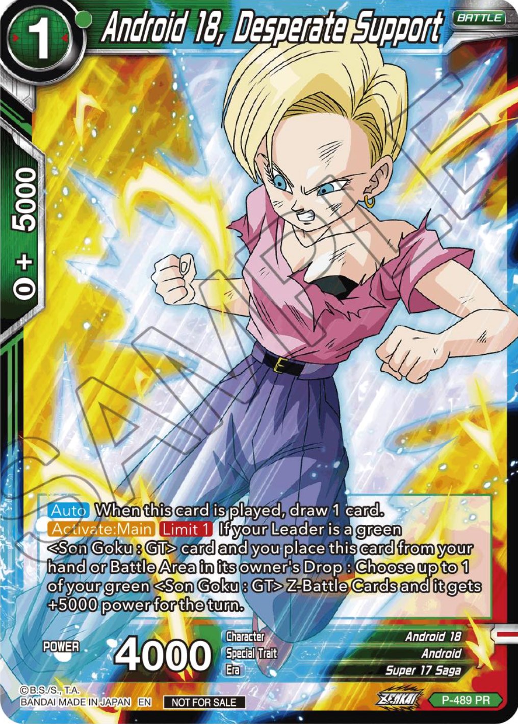 Android 18, Desperate Support (Zenkai Series Tournament Pack Vol.3) (P-489) [Tournament Promotion Cards] | Nerdhalla Games