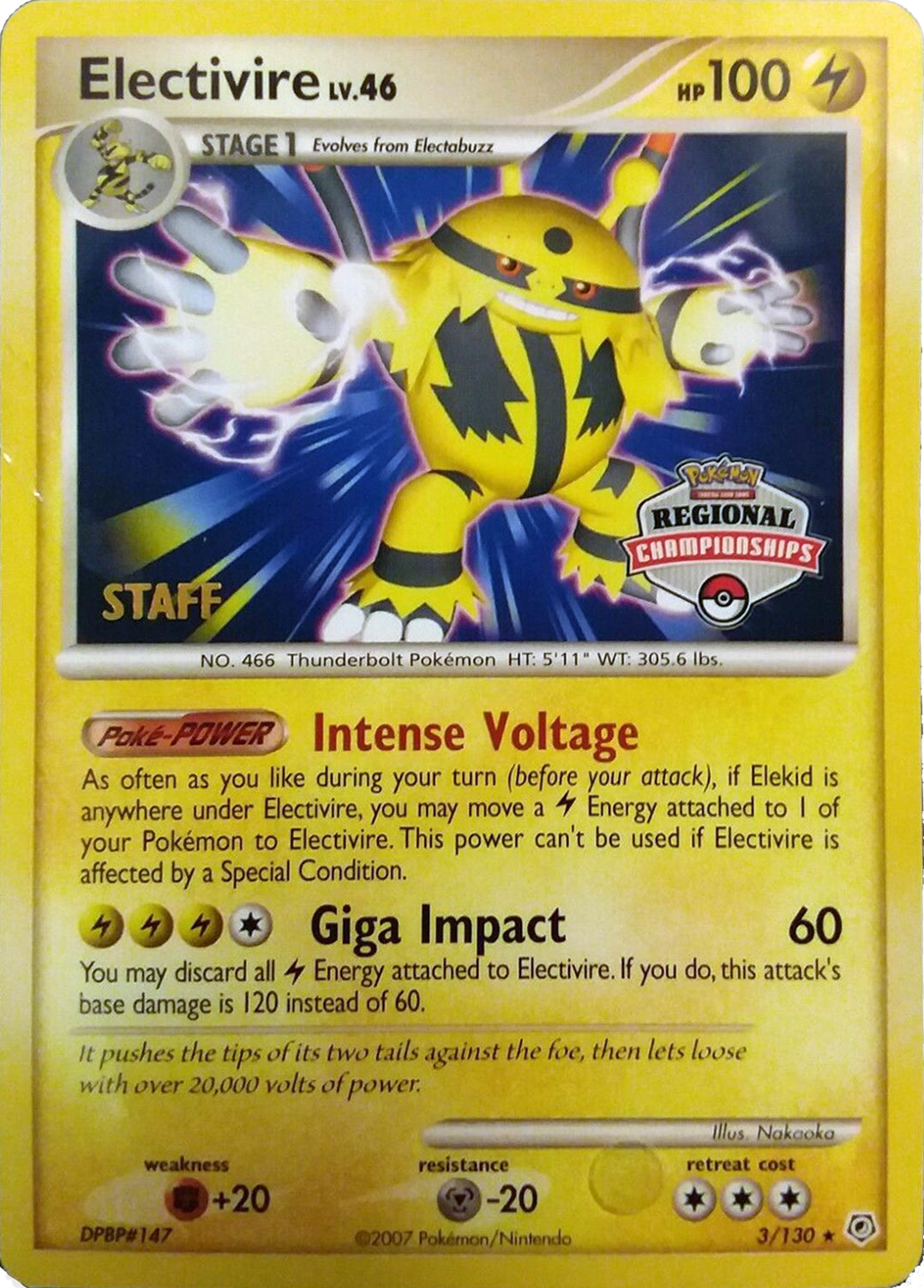 Electivire (003/130) (2008 Staff Regional Championships) [League & Championship Cards] | Nerdhalla Games