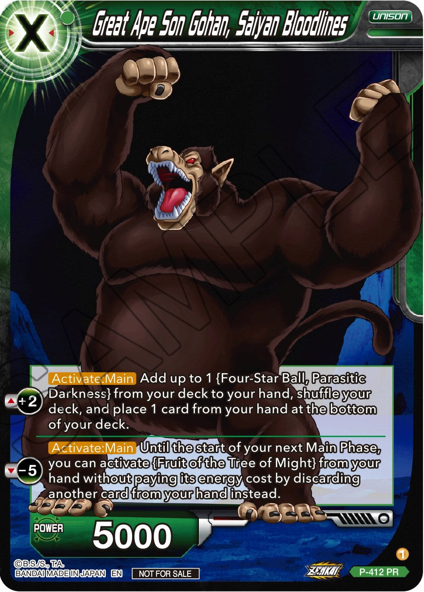 Great Ape Son Gohan, Saiyan Bloodlines (Zenkai Series Tournament Pack Vol.1) (P-412) [Tournament Promotion Cards] | Nerdhalla Games