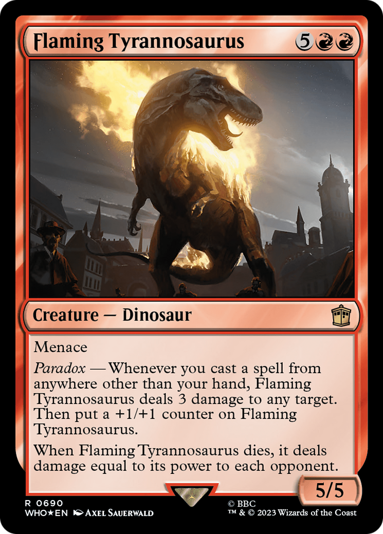 Flaming Tyrannosaurus (Surge Foil) [Doctor Who] | Nerdhalla Games