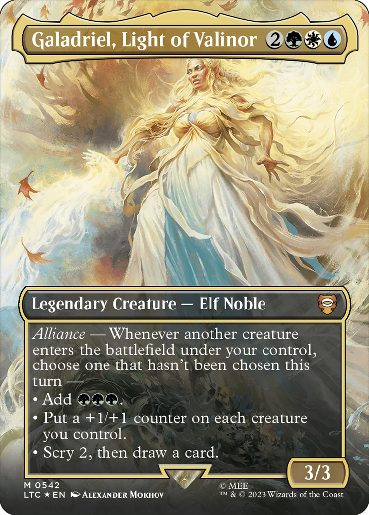 Galadriel, Light of Valinor (Borderless) (Surge Foil) [The Lord of the Rings: Tales of Middle-Earth Commander] | Nerdhalla Games