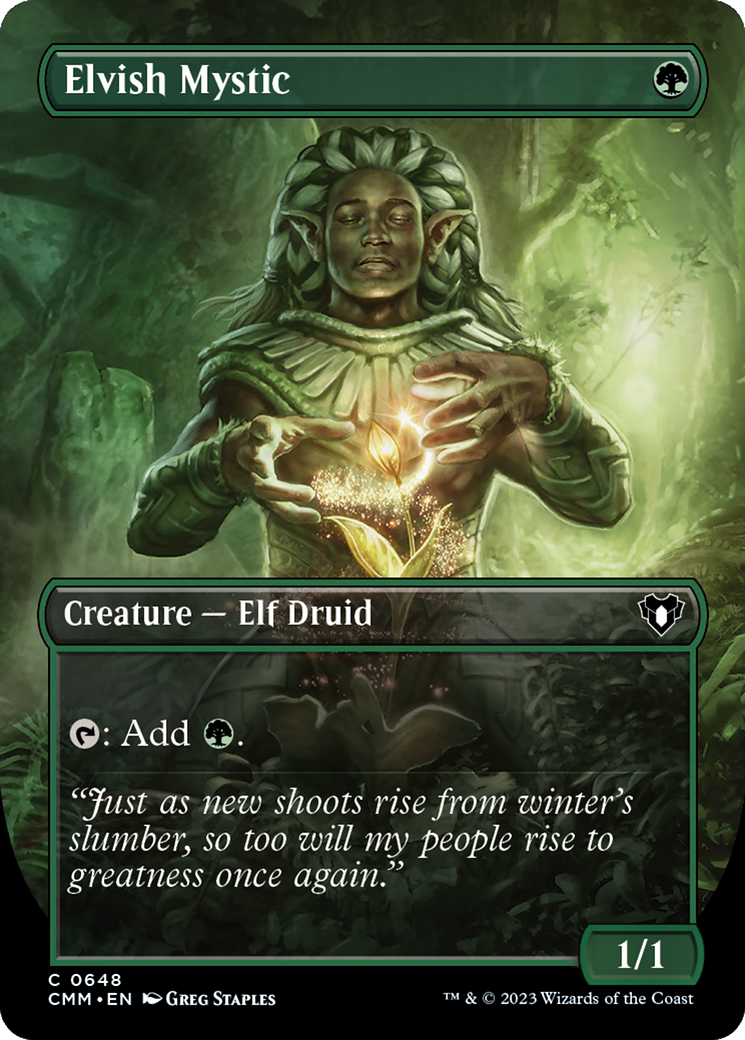 Elvish Mystic (Borderless Alternate Art) [Commander Masters] | Nerdhalla Games