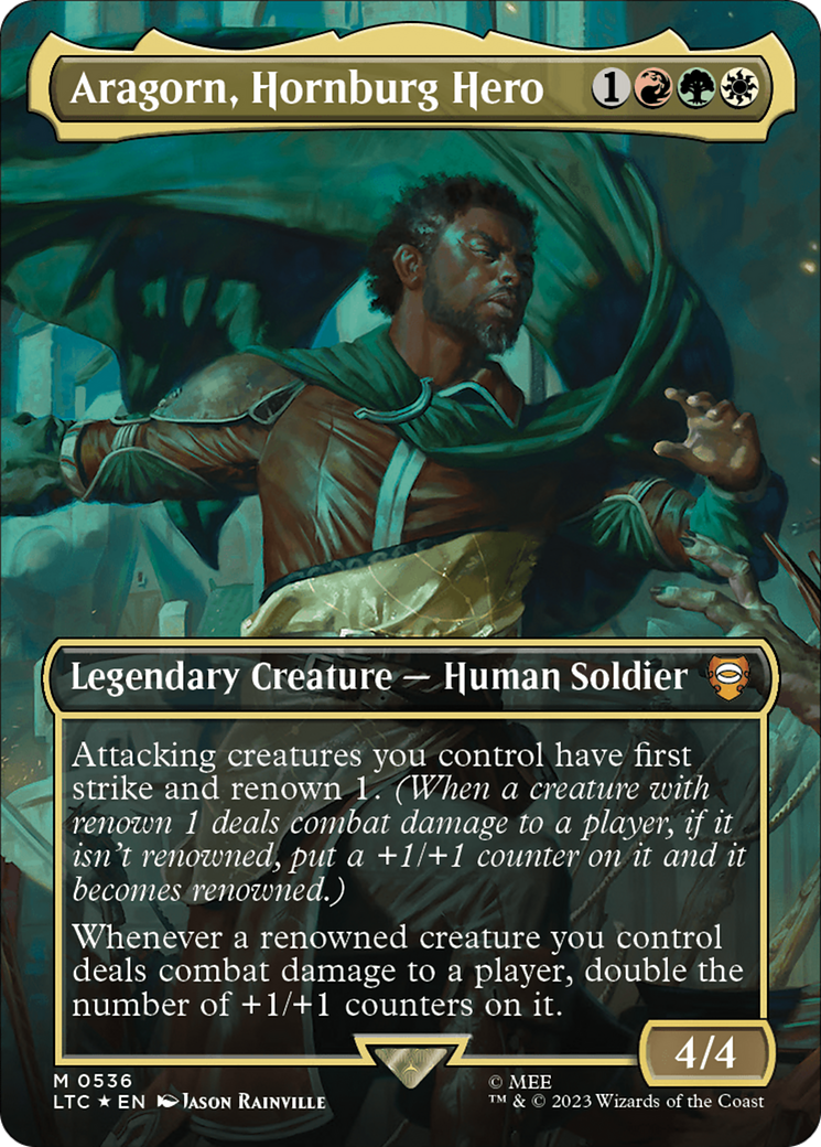 Aragorn, Hornburg Hero (Borderless) (Surge Foil) [The Lord of the Rings: Tales of Middle-Earth Commander] | Nerdhalla Games