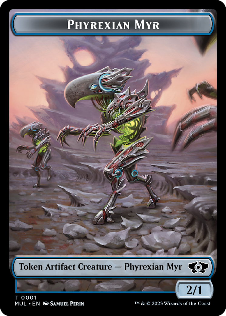 Phyrexian Myr // Wrenn and Realmbreaker Emblem Double-Sided Token [March of the Machine Tokens] | Nerdhalla Games