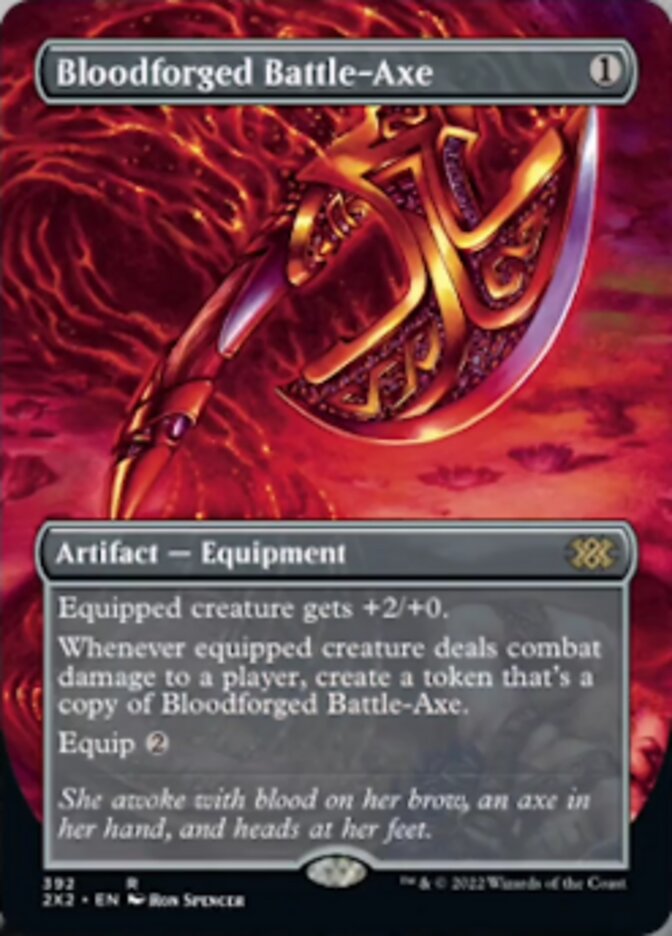 Bloodforged Battle-Axe (Borderless Alternate Art) [Double Masters 2022] | Nerdhalla Games