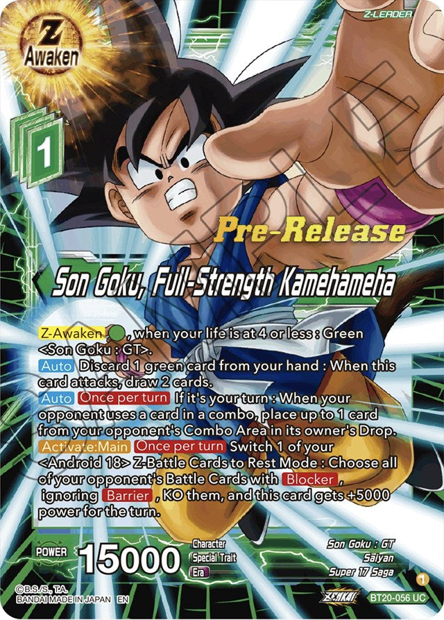 Son Goku, Full-Strength Kamehameha (BT20-056) [Power Absorbed Prerelease Promos] | Nerdhalla Games