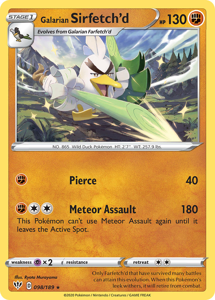 Galarian Sirfetch'd (098/189) (Cracked Ice holo) (Theme Deck Exclusive) [Sword & Shield: Darkness Ablaze] | Nerdhalla Games