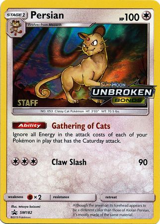 Persian (SM182) (Staff Prerelease Promo) [Sun & Moon: Black Star Promos] | Nerdhalla Games