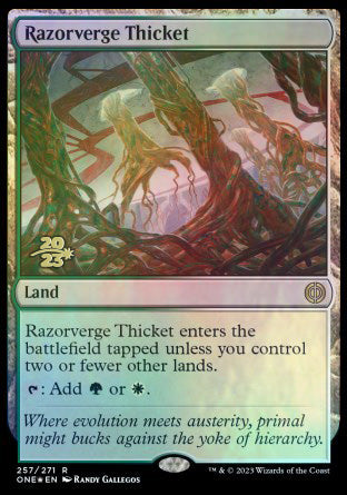 Razorverge Thicket [Phyrexia: All Will Be One Prerelease Promos] | Nerdhalla Games