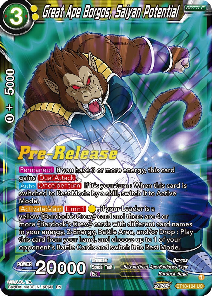 Great Ape Borgos, Saiyan Potential (BT18-104) [Dawn of the Z-Legends Prerelease Promos] | Nerdhalla Games