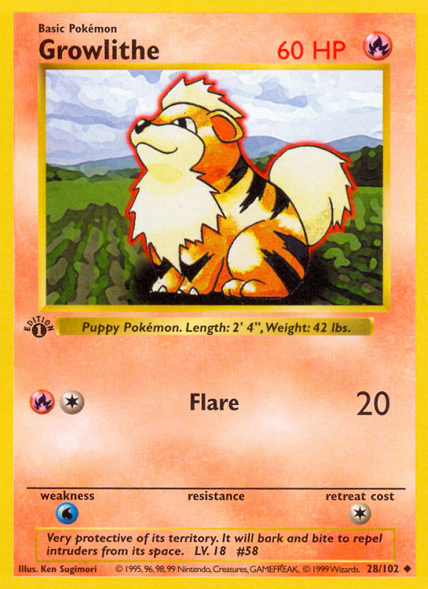 Growlithe (28/102) (Shadowless) [Base Set 1st Edition] | Nerdhalla Games