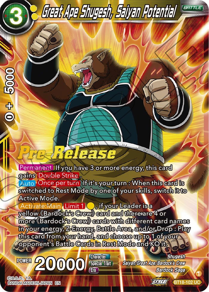 Great Ape Shugesh, Saiyan Potential (BT18-102) [Dawn of the Z-Legends Prerelease Promos] | Nerdhalla Games