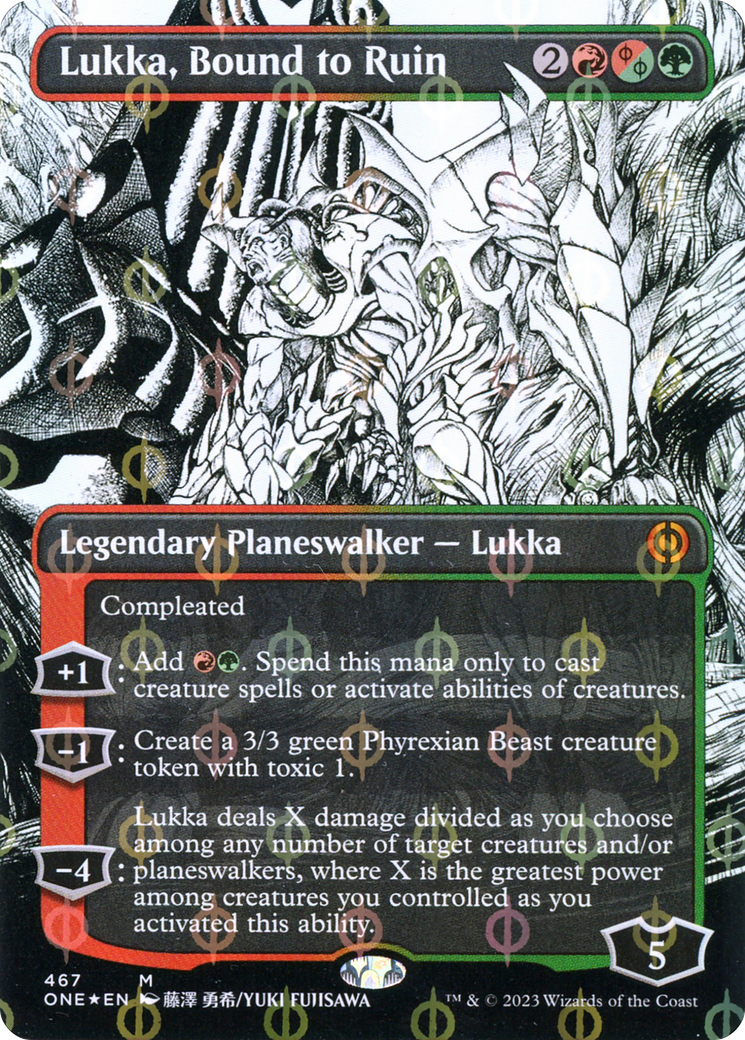 Lukka, Bound to Ruin (Borderless Manga Step-and-Compleat Foil) [Phyrexia: All Will Be One] | Nerdhalla Games