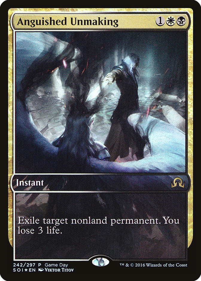 Anguished Unmaking (Game Day) (Extended Art) [Shadows over Innistrad Promos] | Nerdhalla Games