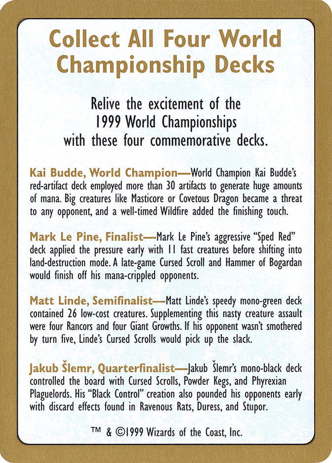 1999 World Championships Ad [World Championship Decks 1999] | Nerdhalla Games