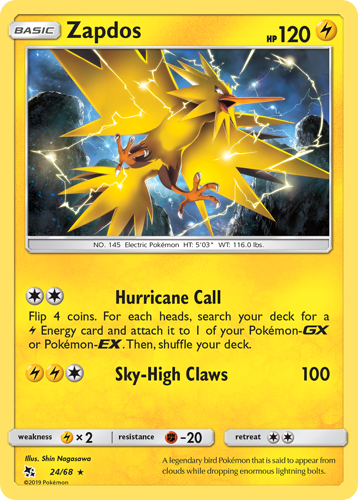 Zapdos (24/68) [Sun & Moon: Hidden Fates] | Nerdhalla Games