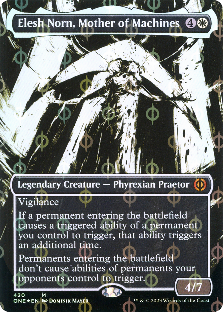 Elesh Norn, Mother of Machines (Borderless Ichor Step-and-Compleat Foil) [Phyrexia: All Will Be One] | Nerdhalla Games