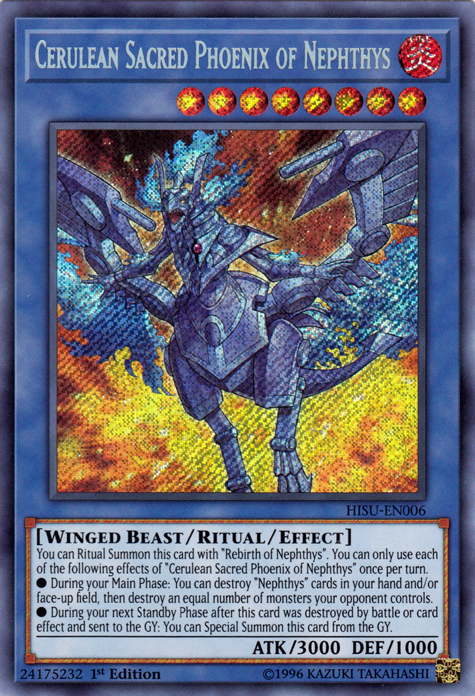 Cerulean Sacred Phoenix of Nephthys [HISU-EN006] Secret Rare | Nerdhalla Games