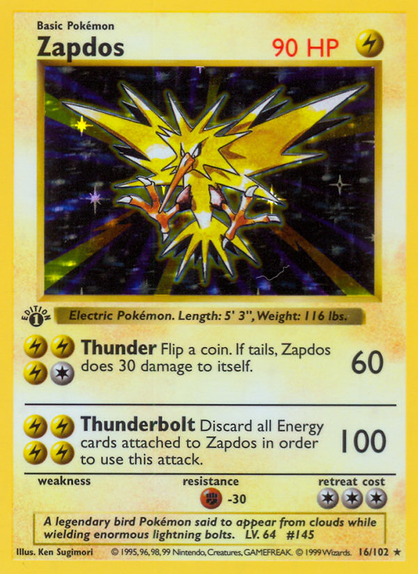 Zapdos (16/102) (Shadowless) [Base Set 1st Edition] | Nerdhalla Games