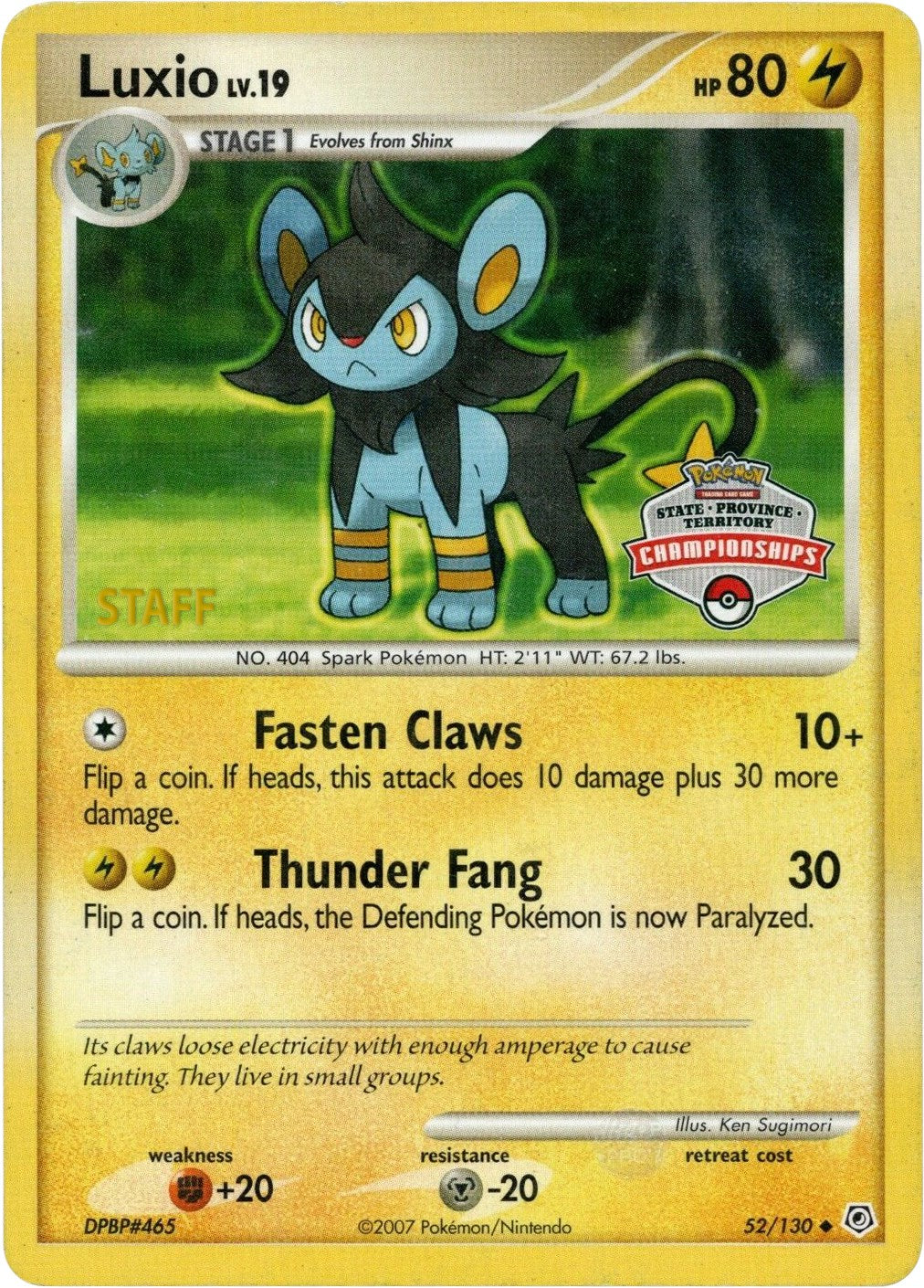 Luxio (52/130) (State Championship Staff Promo) [Diamond & Pearl: Base Set] | Nerdhalla Games