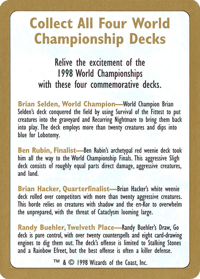 1998 World Championships Ad [World Championship Decks 1998] | Nerdhalla Games