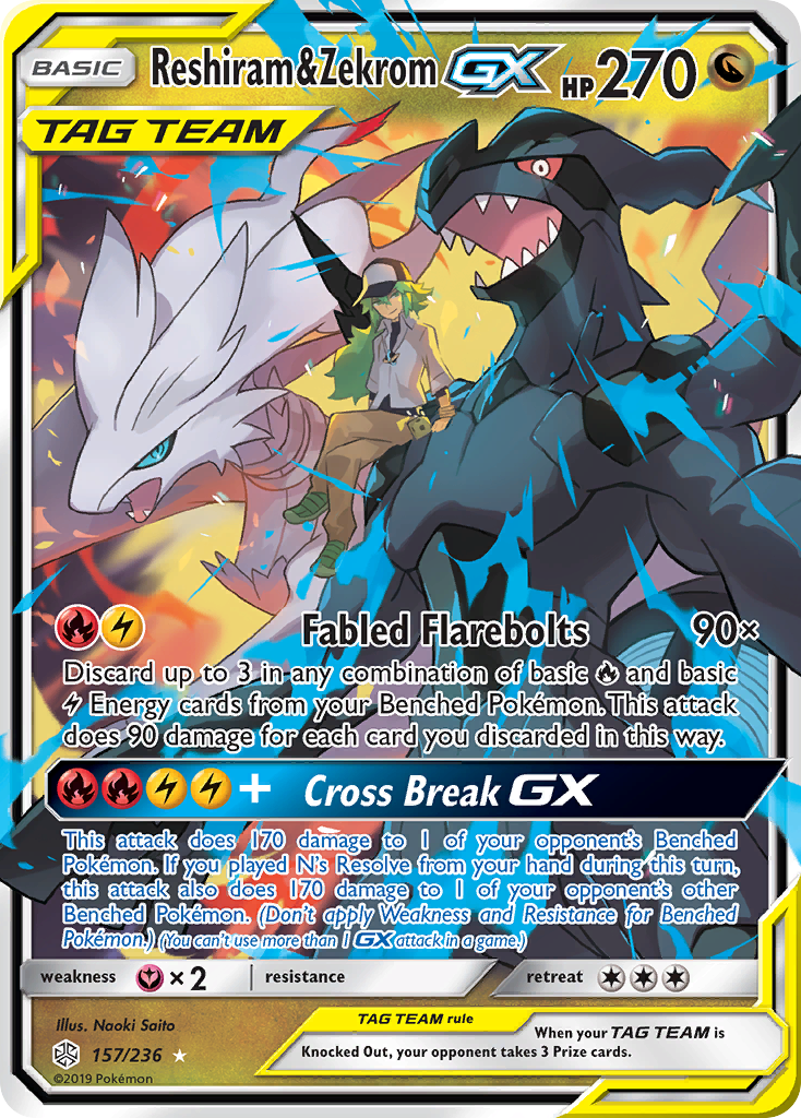 Reshiram & Zekrom GX (157/236) [Sun & Moon: Cosmic Eclipse] | Nerdhalla Games