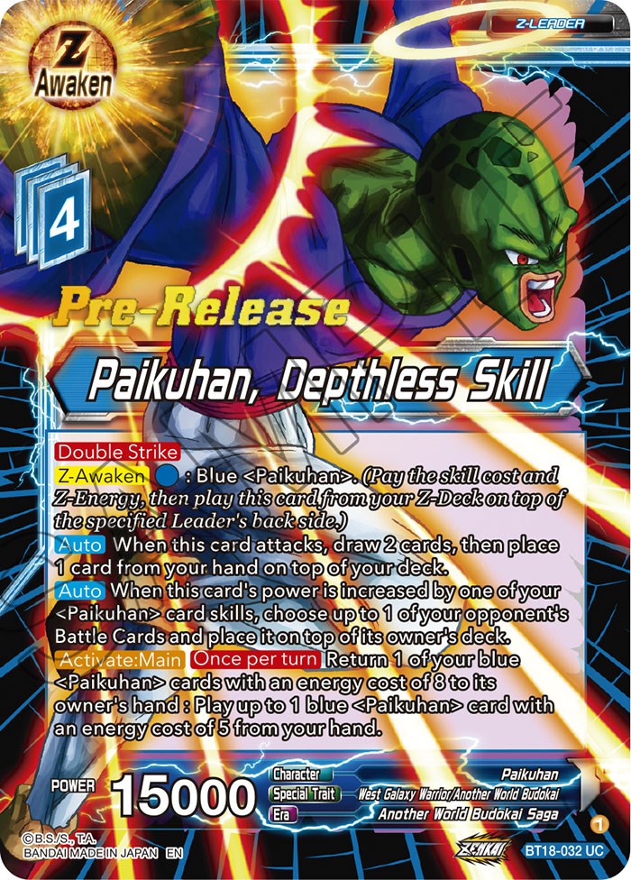 Paikuhan, Depthless Skill (BT18-032) [Dawn of the Z-Legends Prerelease Promos] | Nerdhalla Games